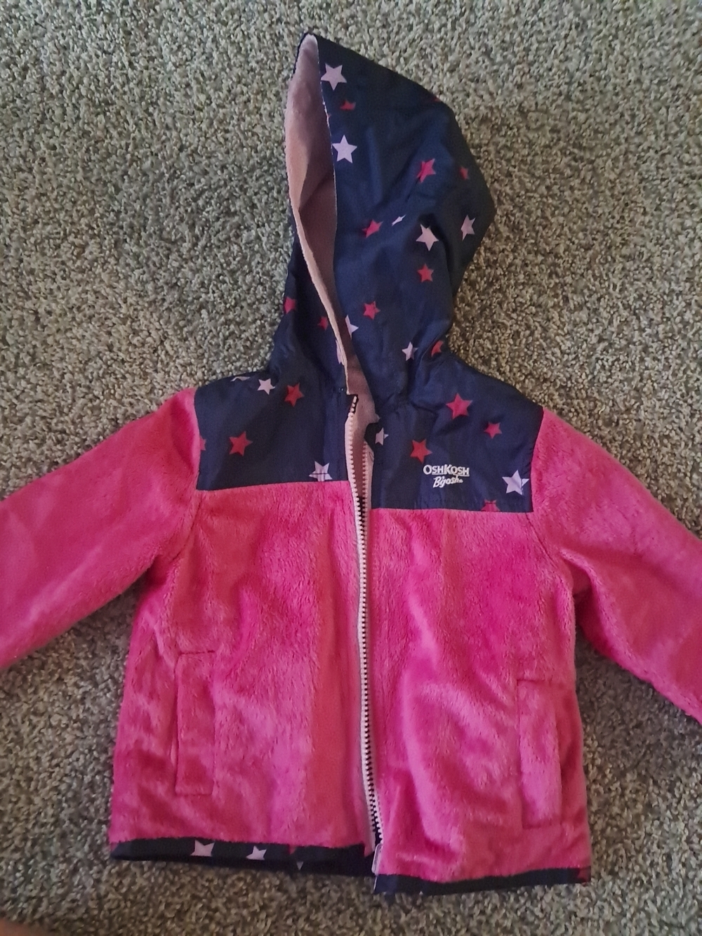 OshKosh B'gosh Pink Plush Star Hooded Jacket